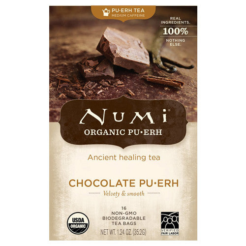 Numi Organic Full Leaf Black Tea, Chocolate Puerh - 16 Bags, 3 Pack